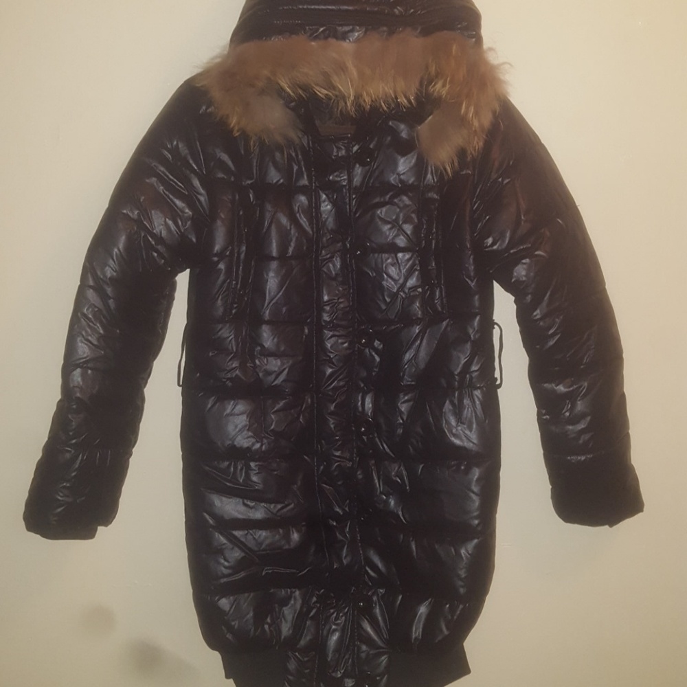 Black shiny puffer coat never been worn